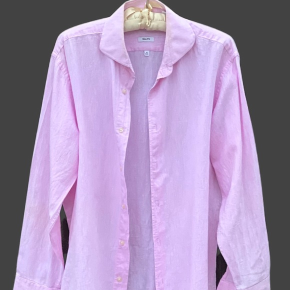 Pink Isaac Mizrahi linen blend button down shirt|slim cut - Picture 2 of 6